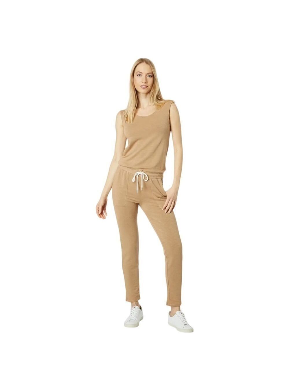 Monrow Medium Supersoft Jumpsuit with Patch Pockets in latte